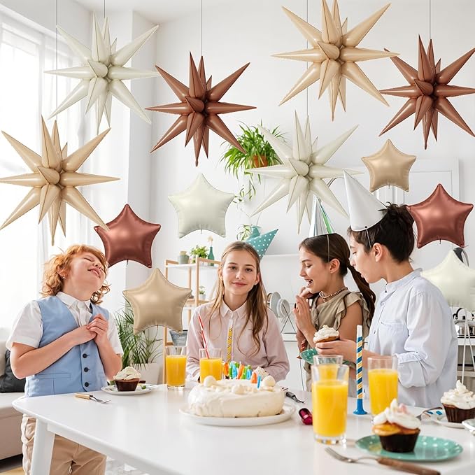 18 Pcs Cream Star Balloons, Caramel Brown Balloon with 6 Pcs 22-Inch