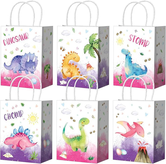 24 Pcs Pink Dinosaur Party Favors Bags with Handles Purple Dinosaur