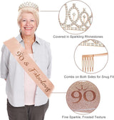 90th Birthday Decorations for Women 33pcs 90th Crown and Sash Black