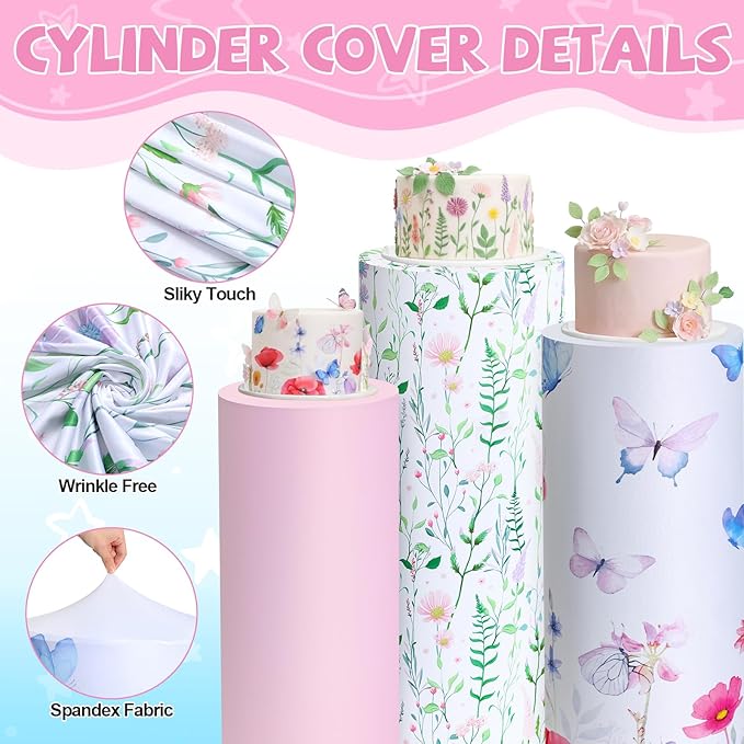 Set of 3 Wildflowers Bridal Shower Spandex Cylinder Stand Cover for