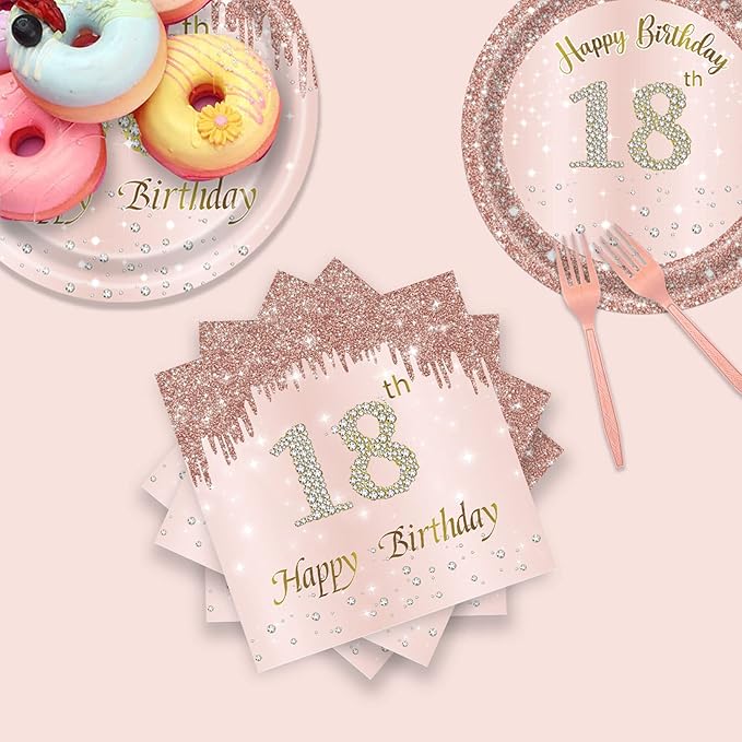 24 Sets 18th Rose Gold Birthday Party Decrations for Girls 18