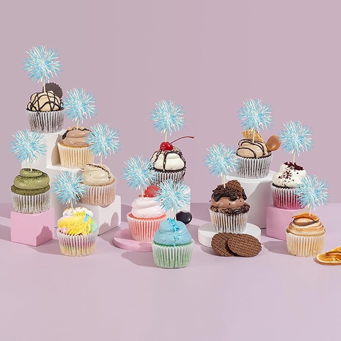 Gyufise 30Pcs Foil Firework Cupcake Toppers Sparkle Tinsel Cake #6
