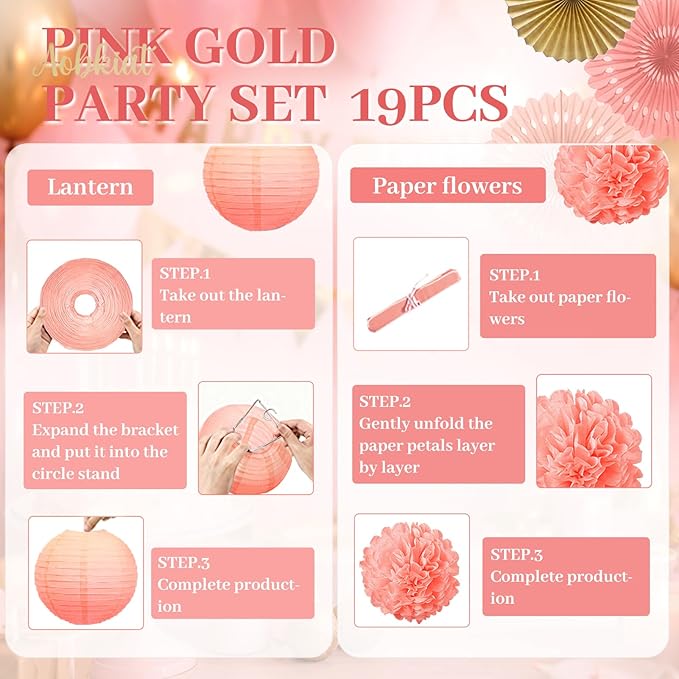 AOBKIAT Pink Gold Party Decorations Kit-Tissue Paper Pom