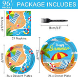 96 Pcs Beach Party Supplies Paper Plates Napkins Summer Beach
