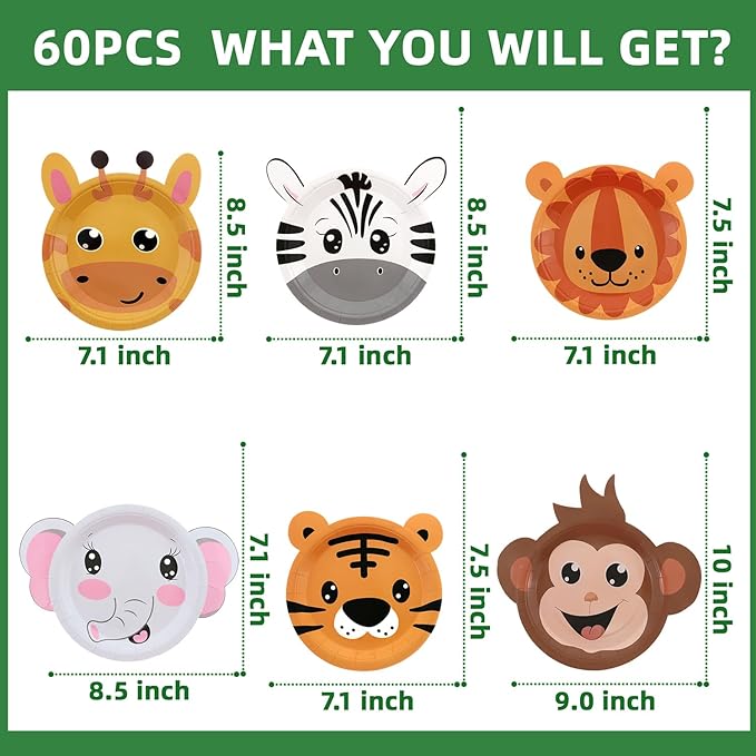 Safari Jungle Wild Animal Party Supplies 60PCS Disposable jungle zoo