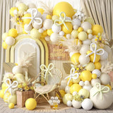 Mustard Yellow Bow Balloon Arch Kit, Sand White Pastel Yellow Balloon
