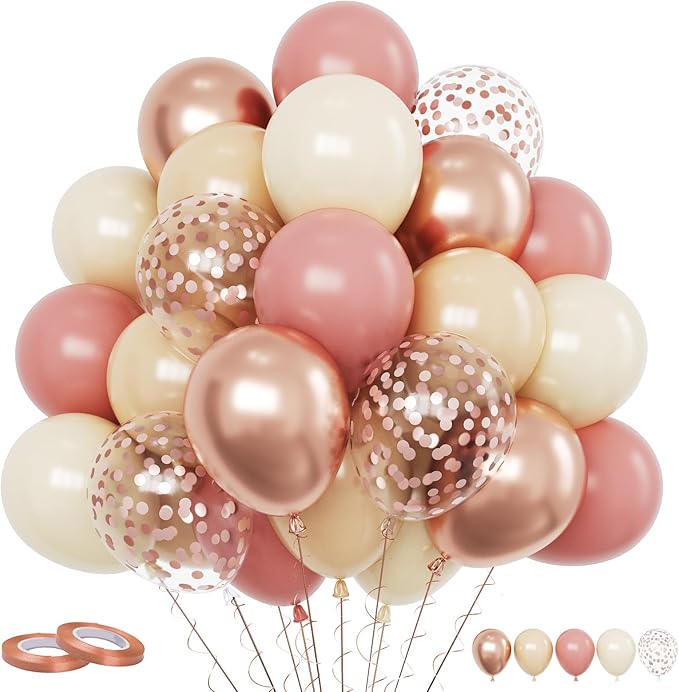 Funhot Retro Blush Pink Balloons Set, 60PCS Dusty Pink Birthday