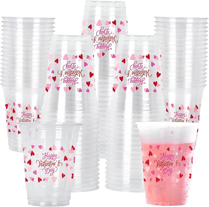 Valentine's Party Supplies Romantic 60 Pcs 12oz Love Themed Plastic