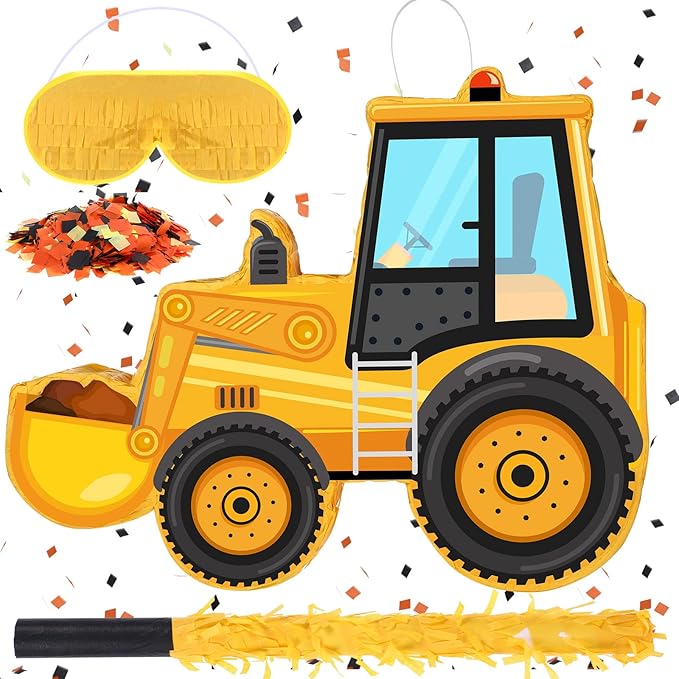 Construction Dump Truck Piñata with Blindfold and Bat Construction