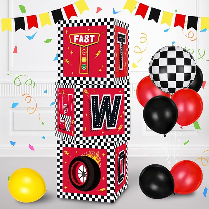 Race Car 2nd Birthday Party Supplies Red Yellow Black Balloon Box