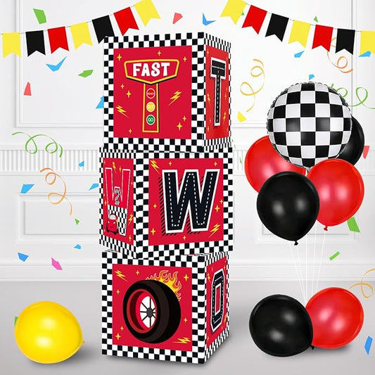 Race Car 2nd Birthday Party Supplies Red Yellow Black Balloon Box