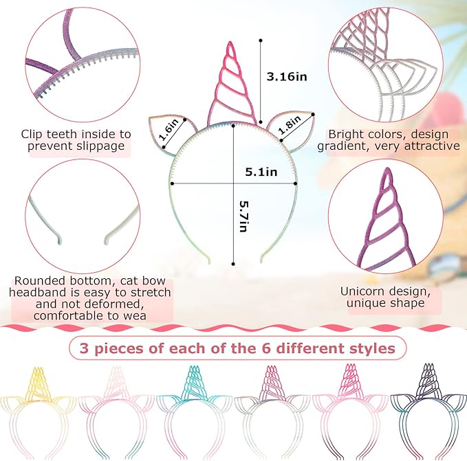 36 Pcs Unicorn Party Favors Headbands for Girls Colorful Unicorn