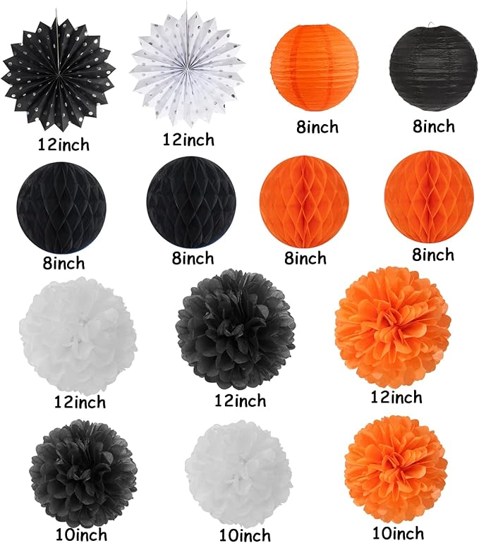 Black Orange White Halloween Party Decorations 14pc Kit Paper