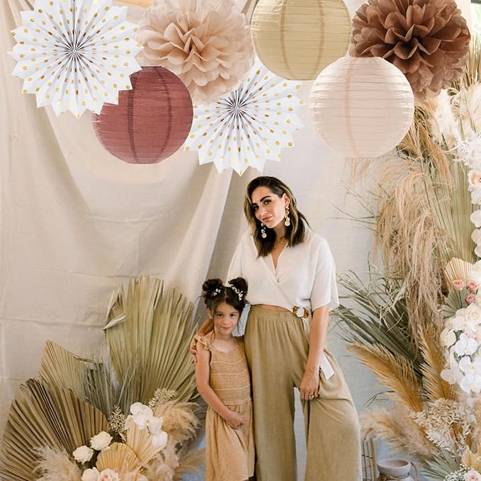 Boho Baby Shower Party Decorations Streamers Lanterns 14pcs White