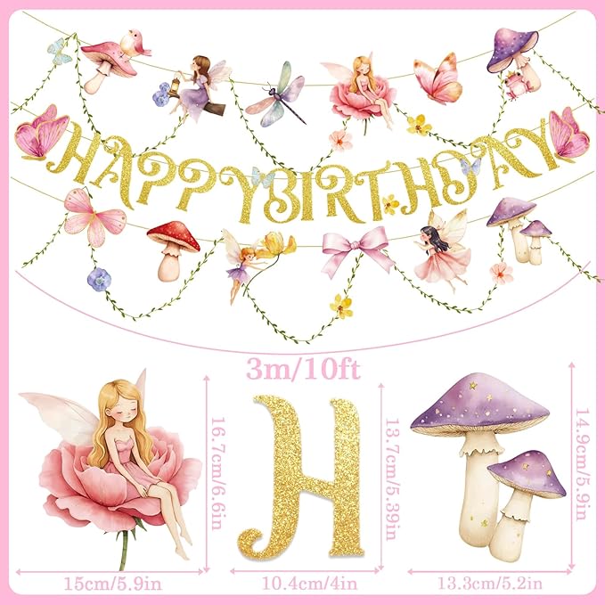 Fairy Birthday Banner Floral Party Decor Fairy First Birthday Party