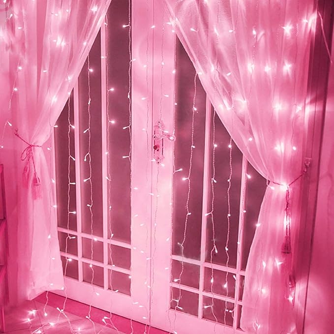 Curtain Lights, Pink Room Decor 8 Modes LED String Lights for Garden,