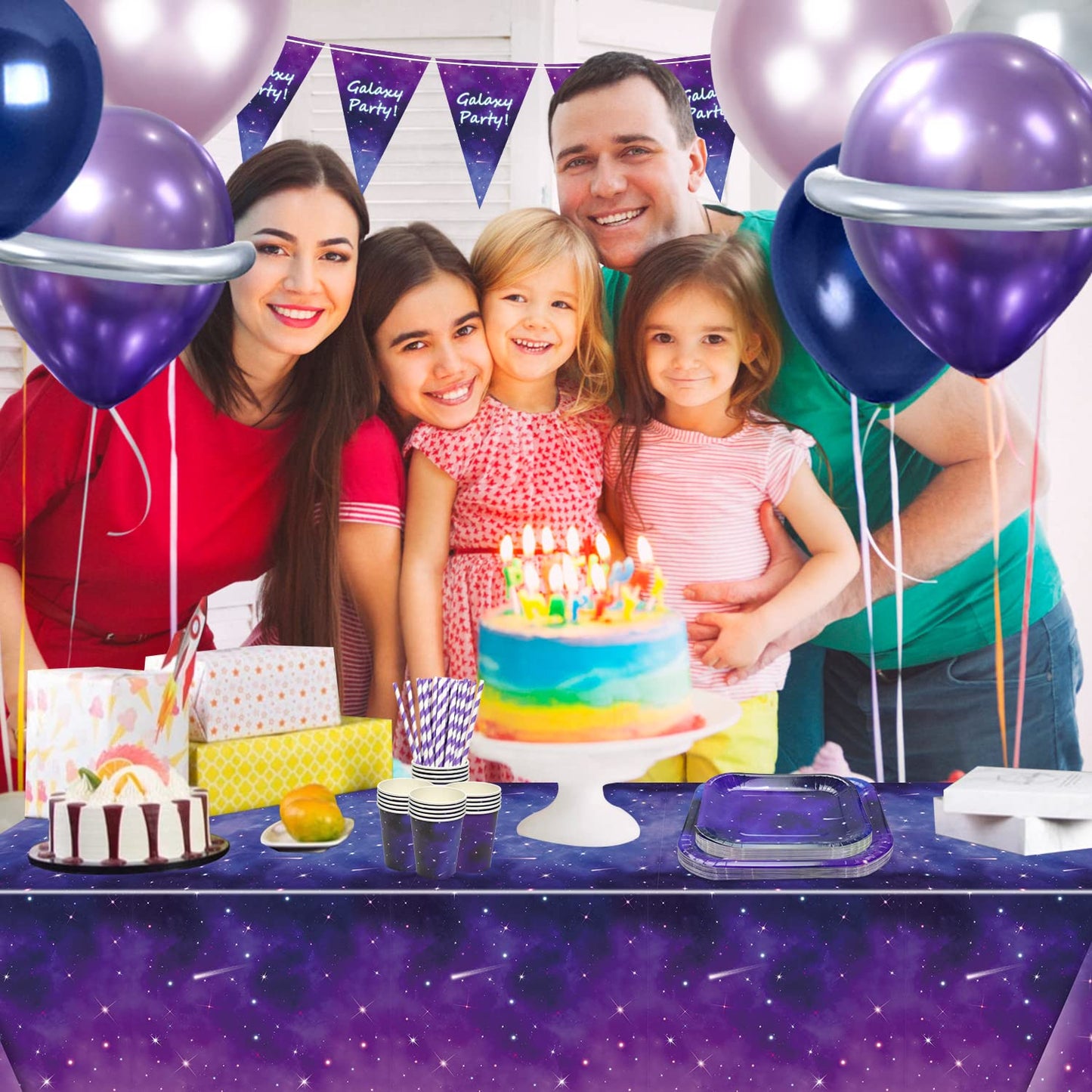 QUERICKY 4 Pack Space Galaxy Party Tablecloths, Starry Night