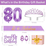 80th Birthday Decorations for Women Purple with 80th Birthday Sash