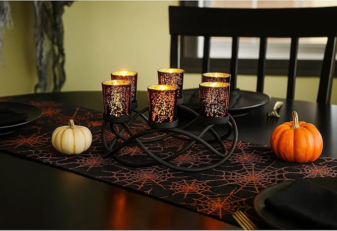 Halloween Candle Holder Centerpiece Decoration Black Metal Iron 6