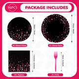 96Pcs Hot Pink and Black Party Supplies Black and Pink Prom Graduation