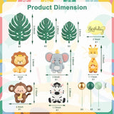 27pcs Safari Animal Cake Topper Jungle Wild Cake Toppers with Leaves