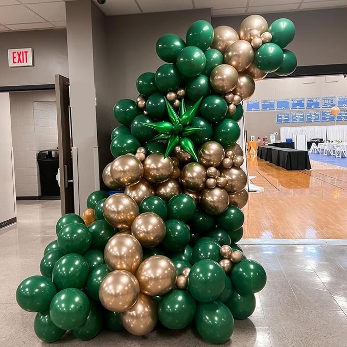 Green and Gold Balloons Arch Garland Kit, 134pcs Metallic Gold and