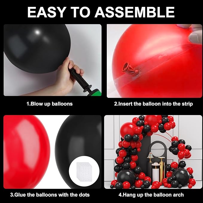 Red Black Balloons Garland Arch Kit, 134pcs Black and Red Party