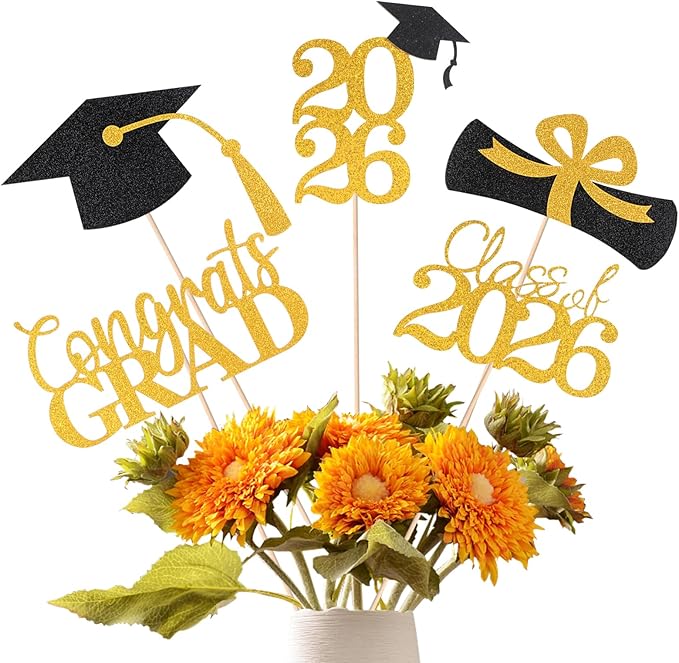Graduation Decorations 2026, 20 PCS Sparkling Black and Gold