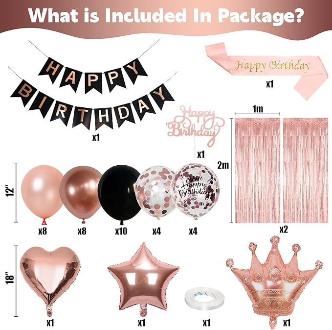 Rose Gold Birthday Decorations Black & Rose Gold Balloons Happy
