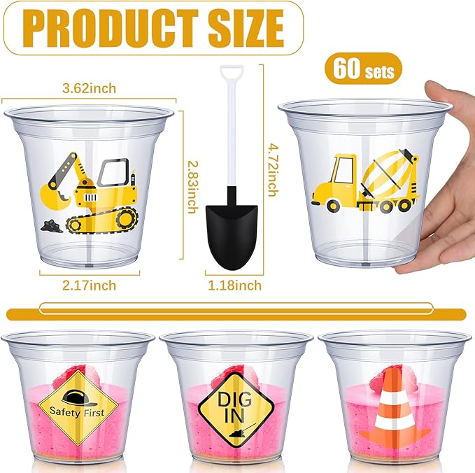 WILLBOND 120 Pcs Construction Party Cups Construction Party Favors