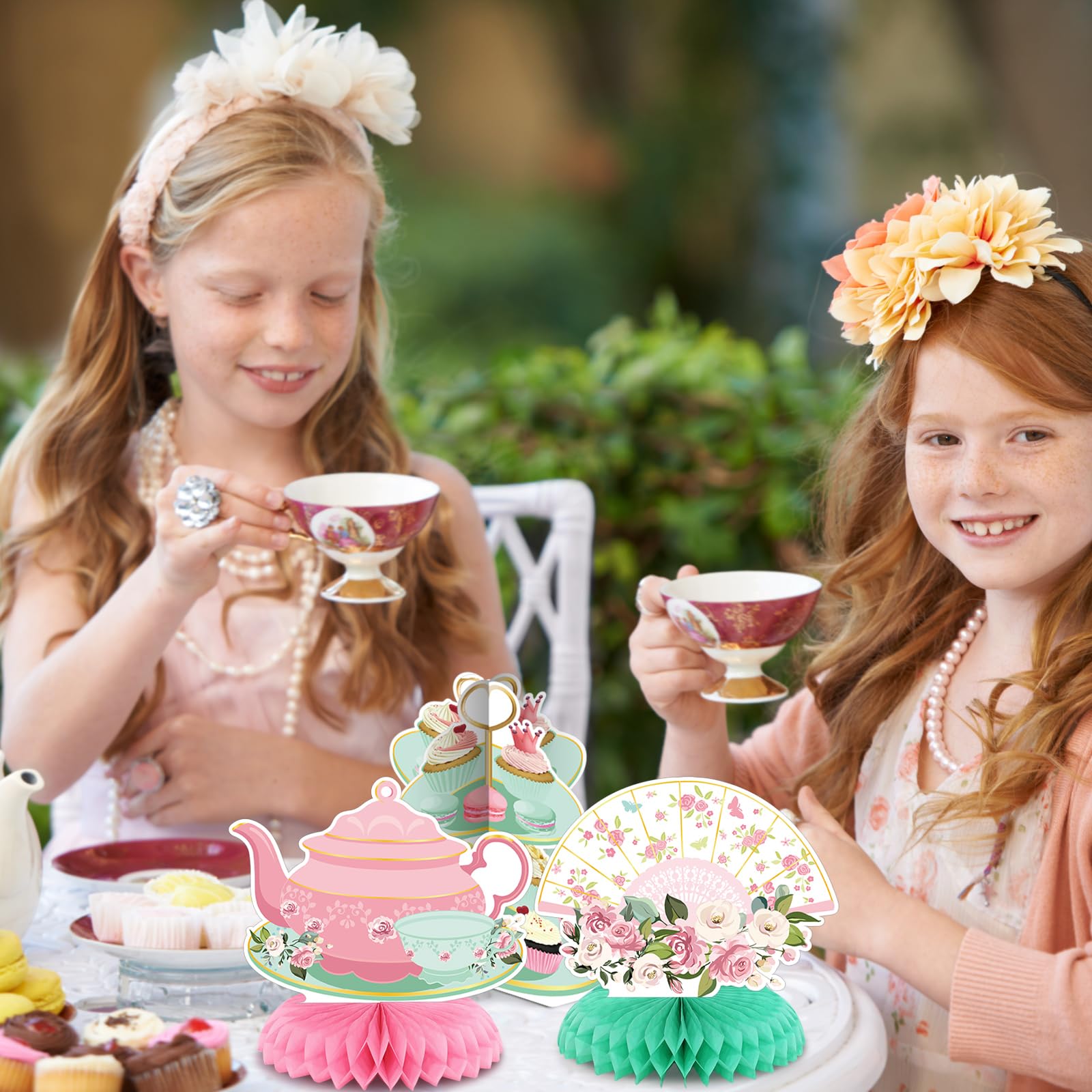 Liliful 12 Pcs Tea Party Decorations Floral Teapot Honeycomb