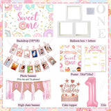 1st Birthday Decorations for Girl 128pcs Sweet One Birthday Party