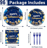96 Pcs Retirement Party Supplies Paper Plates Napkins Blue Gold