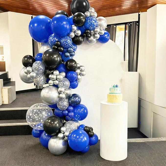 Navy Blue Silver Balloons, 60 Pcs Metallic Pearl Night Blue Black