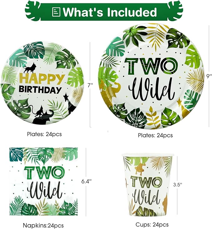 Two Wild Birthday Decorations Tableware Safari Jungle Theme 2nd
