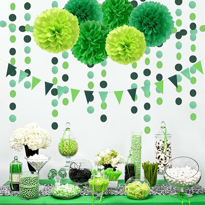Green Party Decorations Tissue Pom Poms 23pcs St Patricks Day Paper
