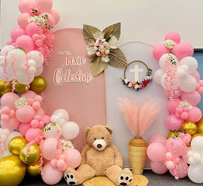 Pink and Gold Balloons Set, 50pcs 12 inch Pink White Gold Latex
