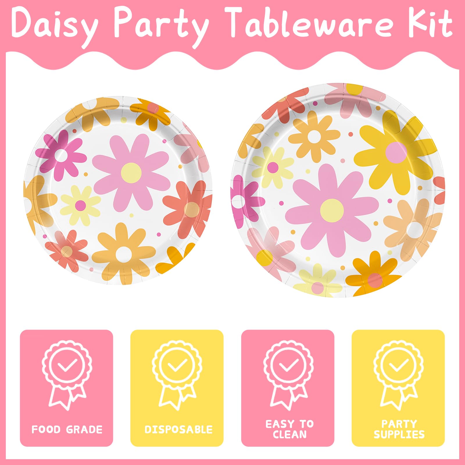 AGoooodySet 150pcs Groovy Daisy Party Supplies Plates Napkins Groovy