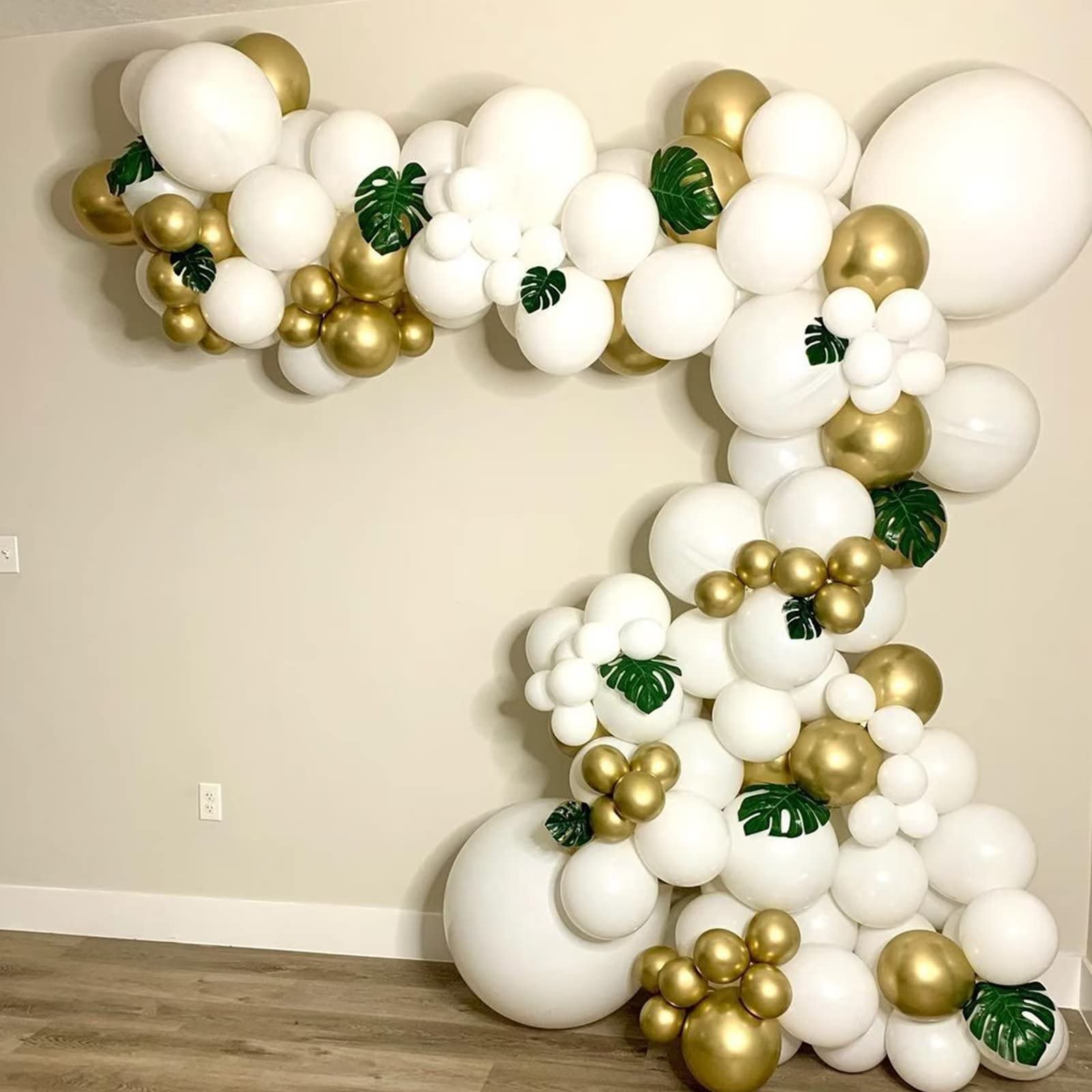 White and Gold Balloon Arch Garland Kit, Metallic Gold and Latex White
