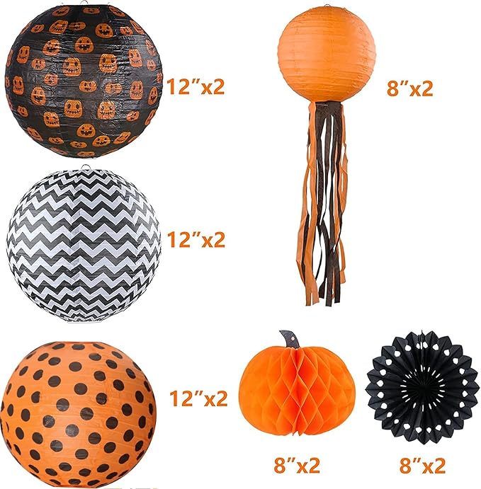 12 Pack Halloween Decorations Hanging Paper Lantern Pumpkin Set