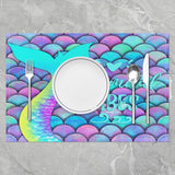 Mermaid Place Mats, Fish Scales Wipeable Placemats for Indoor Outdoor