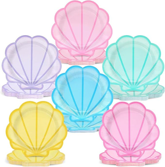 60Pcs Pastel Seashell Paper Plates Mermaid Birthday Party Supplies