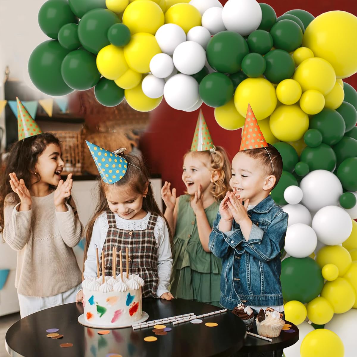 Retro Green Yellow White Balloon Garland Arch Kit, 122pcs Dark Green