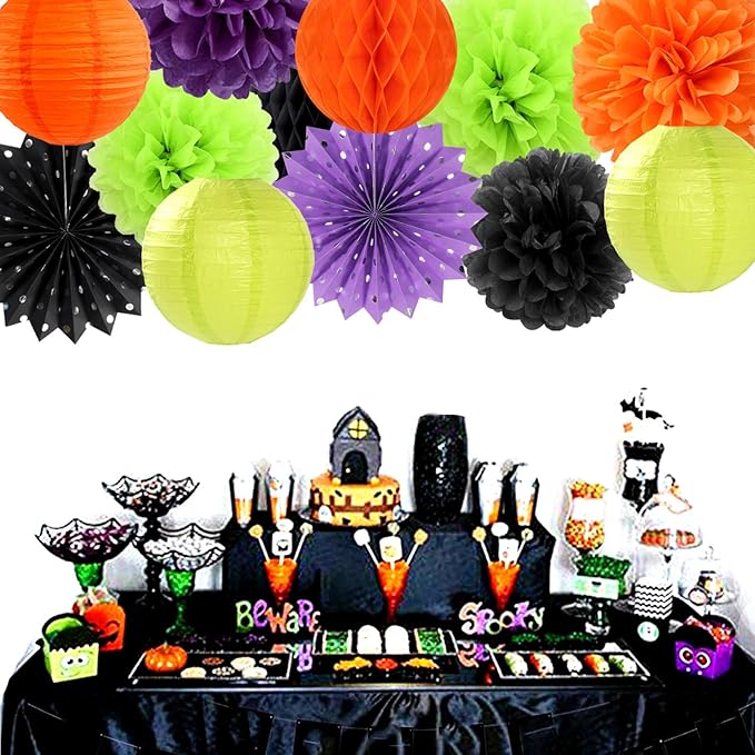 Black Orange Purple Green Halloween Party Decorations 14pc Kit Paper