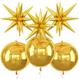 6Pcs Gold Foil Balloons,22Inch Gold 4D Round Ball Balloon and
