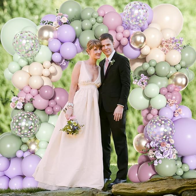 Ouddy Party Dusty Green Purple Pink Balloons Garland Arch Kit,