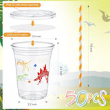 50 Pcs Dinosaur Cups for Kids 12 oz Disposable Plastic Cups with