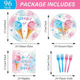 96PCS Ice Cream Gender Reveal Party Paper Tableware What's the Scoop
