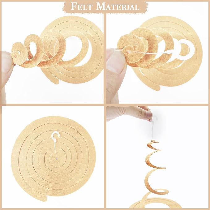 36 Pcs Green Brown Orange Beige Hanging Swirl Decorations Felt Swirl