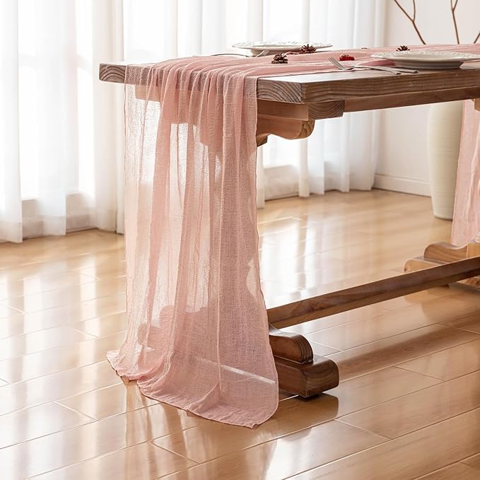 Keketoarrange Pink Cheesecloth Table Runner Easter Spring Boho Rustic